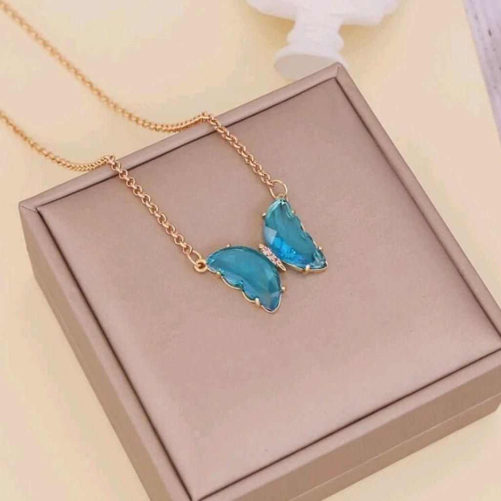 AVR JEWELS Pretty Blue butterfly Neck pendant for women and girls