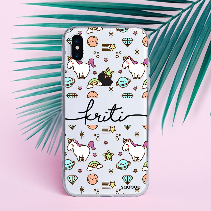 Transparent Silicone case with Unicorns Doodle Name S A A B O O