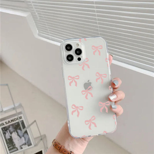 Peach Bows Printed Transparent Silicone case