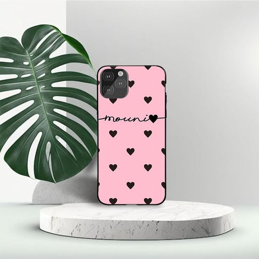 Mobile Case with Pink Hearts and Wave Name Print