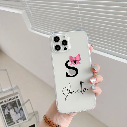 Pink Bow Name printed Transparent Silicone case