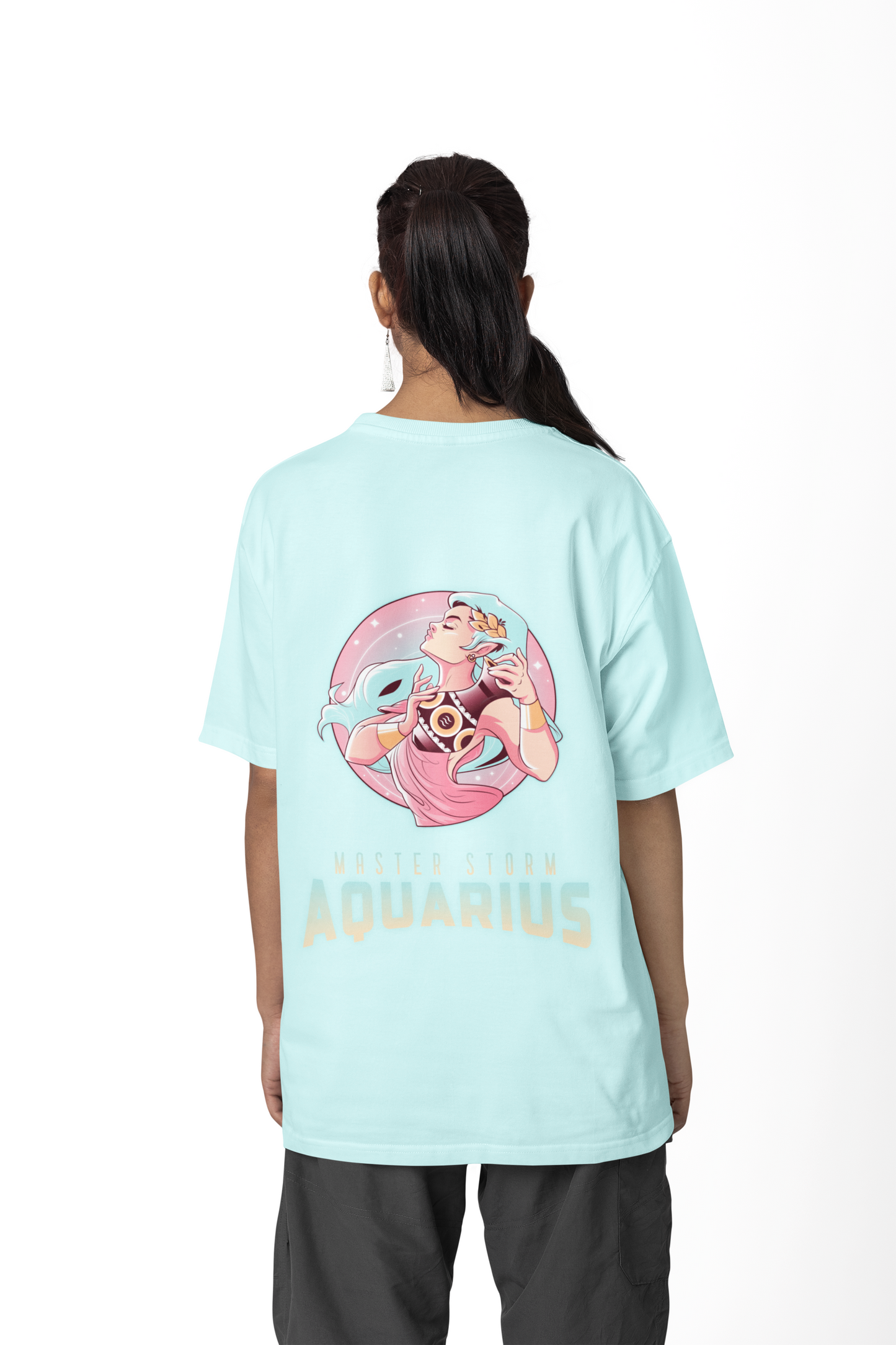 Aquarius Oversized Mint Front and Back Printed T-shirt Unisex