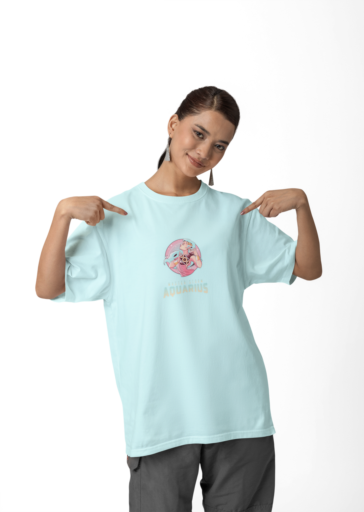 Aquarius Oversized Mint Front and Back Printed T-shirt Unisex