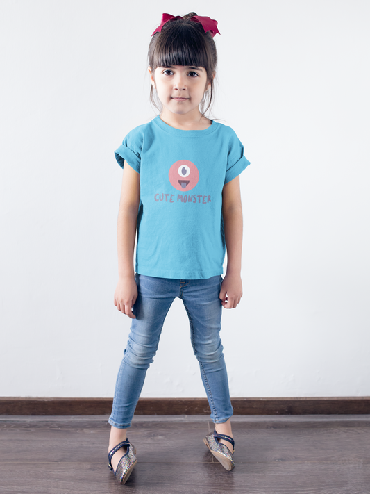 Cute Monster Printed Sky Blue Kids T-shirts