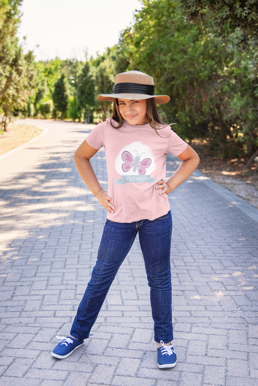 Fly Away Printed Light Pink Kids T-shirts