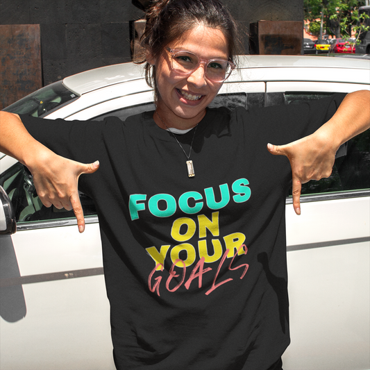 Focus On Your Goals Oversized Black Printed Tshirt Unisex