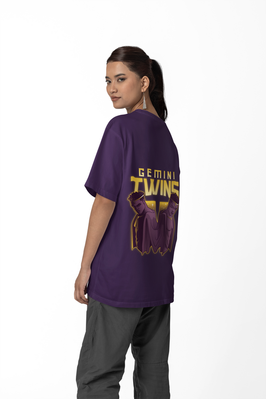 Gemini Oversized Purple Front and Back Printed T-shirt Unisex