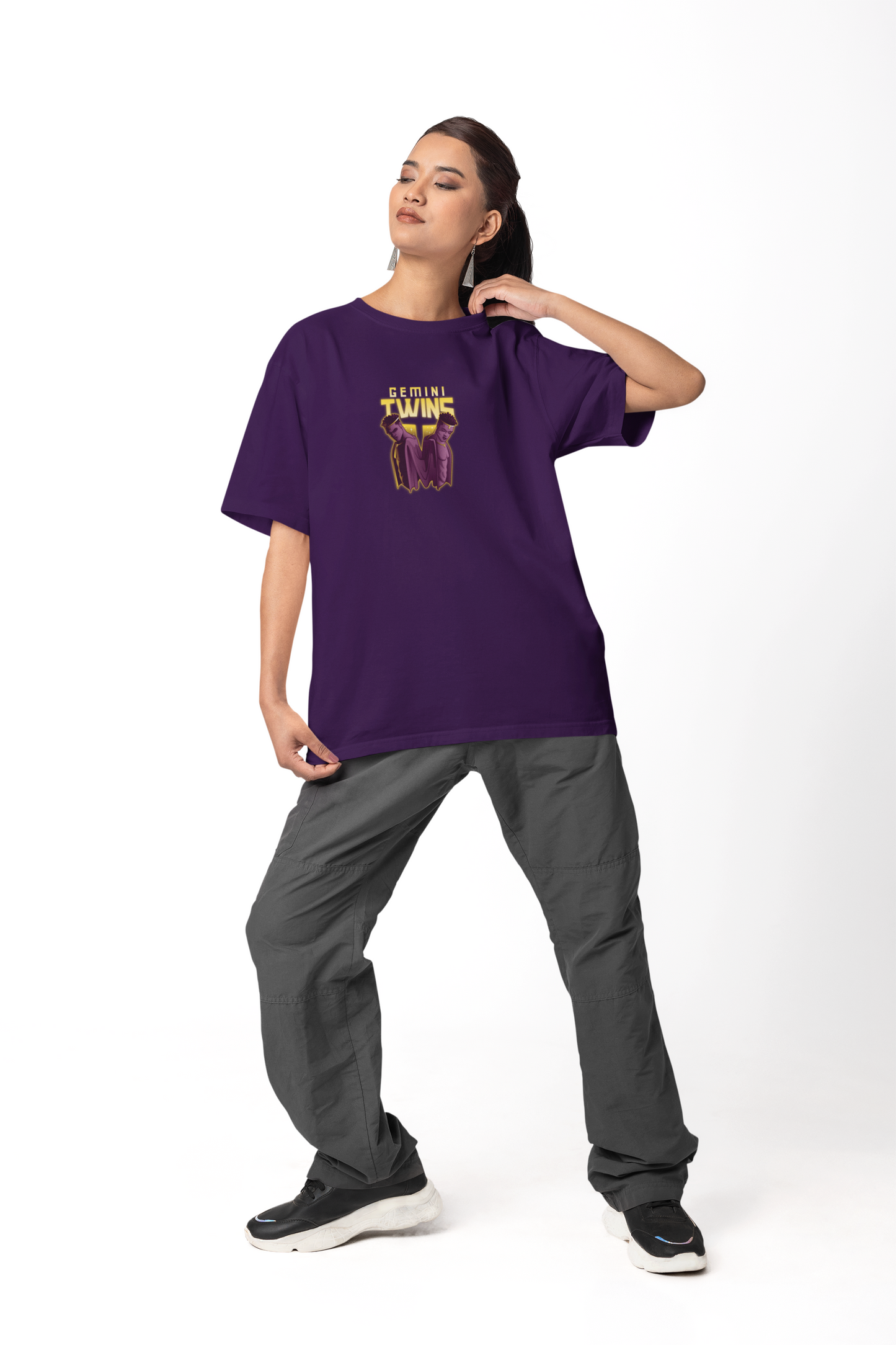 Gemini Oversized Purple Front and Back Printed T-shirt Unisex