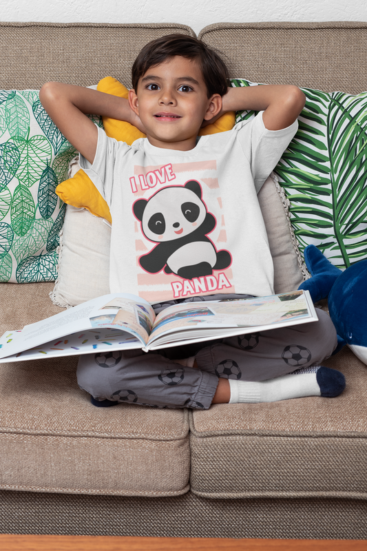 I Love Panda Printed White Kids T-shirts