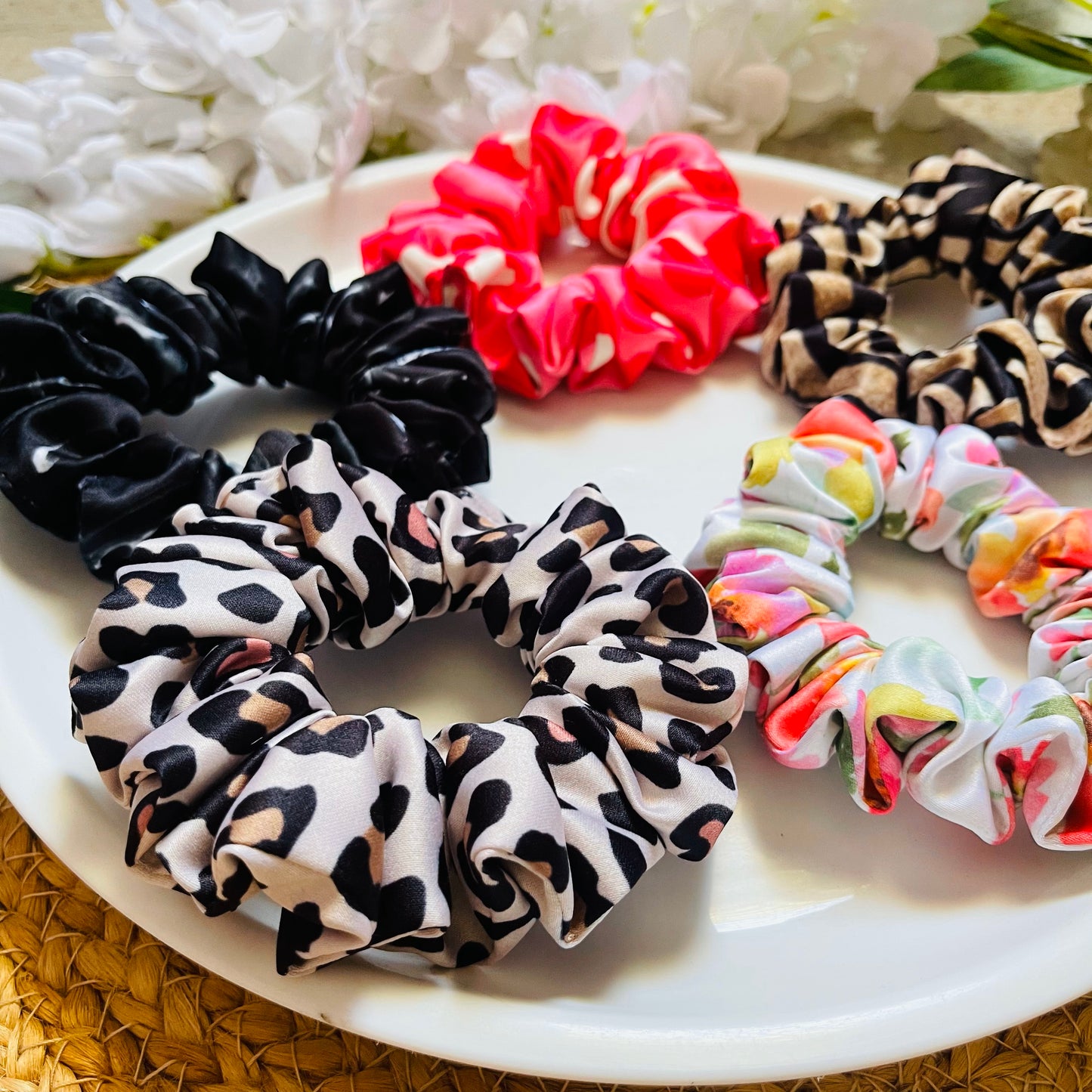 Satin Printed Lux Medium Size Scrunchie