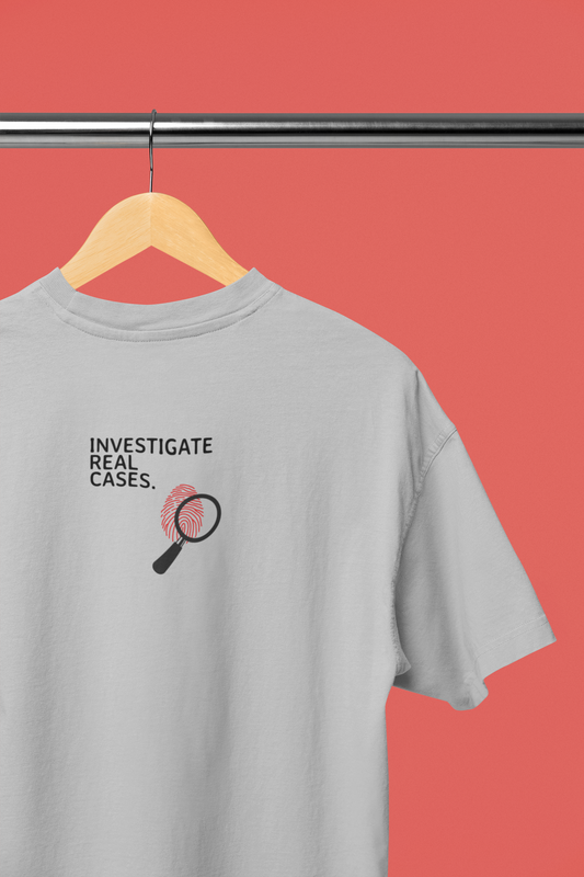 Investigate Real Cases Oversized Gray melange Front and Back Printed T-shirt Unisex