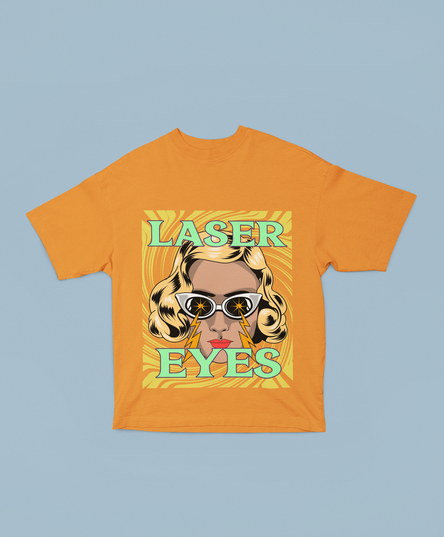 Laser Eyes Oversized Golden Yellow Front and Back Printed T-shirt Unisex