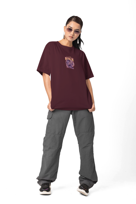 Leo Oversized Maroon Front and Back Printed T-shirt Unisex