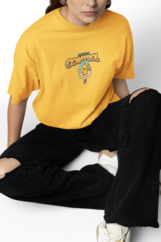 Libra Oversized Mustard Yellow Front and Back Printed T-shirt Unisex