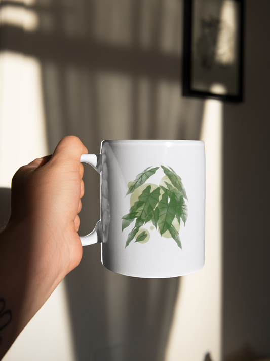 Green Leaf Printed White Coffee Mug