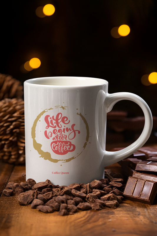 Life Begins After Coffee Printed White Coffee Mug