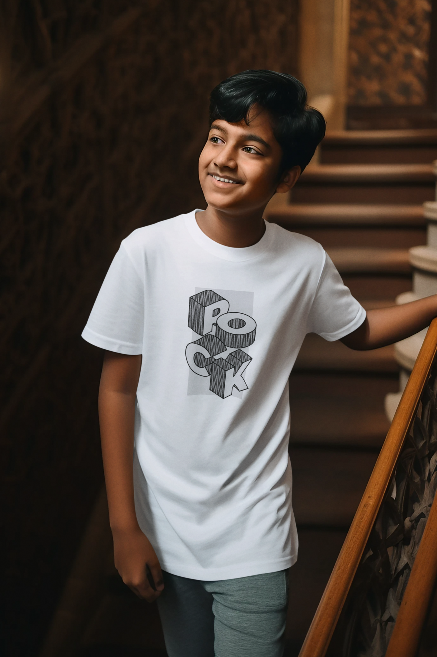 Rock Printed White Kids T-shirts