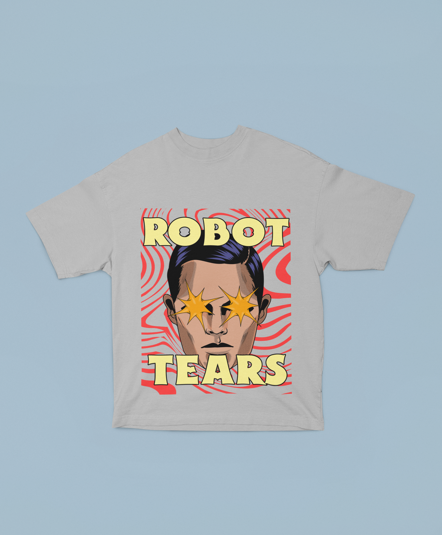 Robot Tears Oversized Gray Melange Front and Back Printed T-shirt Unisex