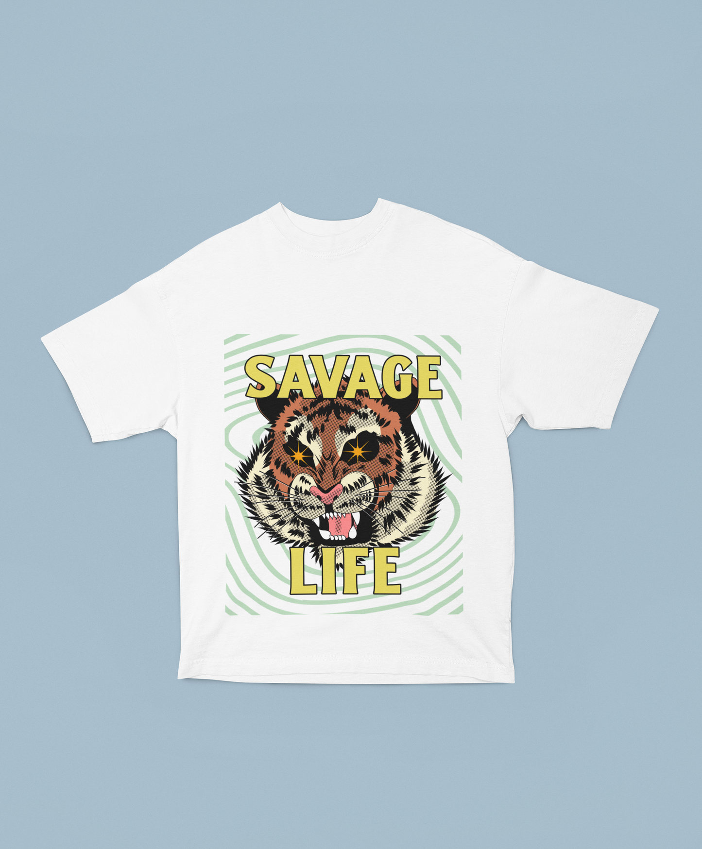 Savage Life Oversized White Front and Back Printed T-shirt Unisex