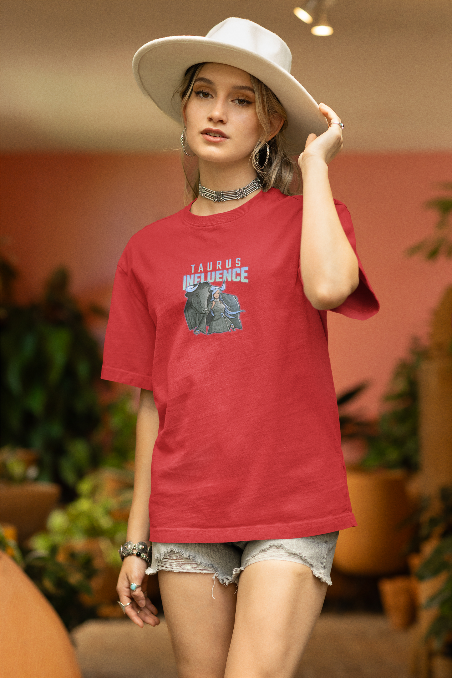 Taurus Oversized Red Front and Back Printed T-shirt Unisex