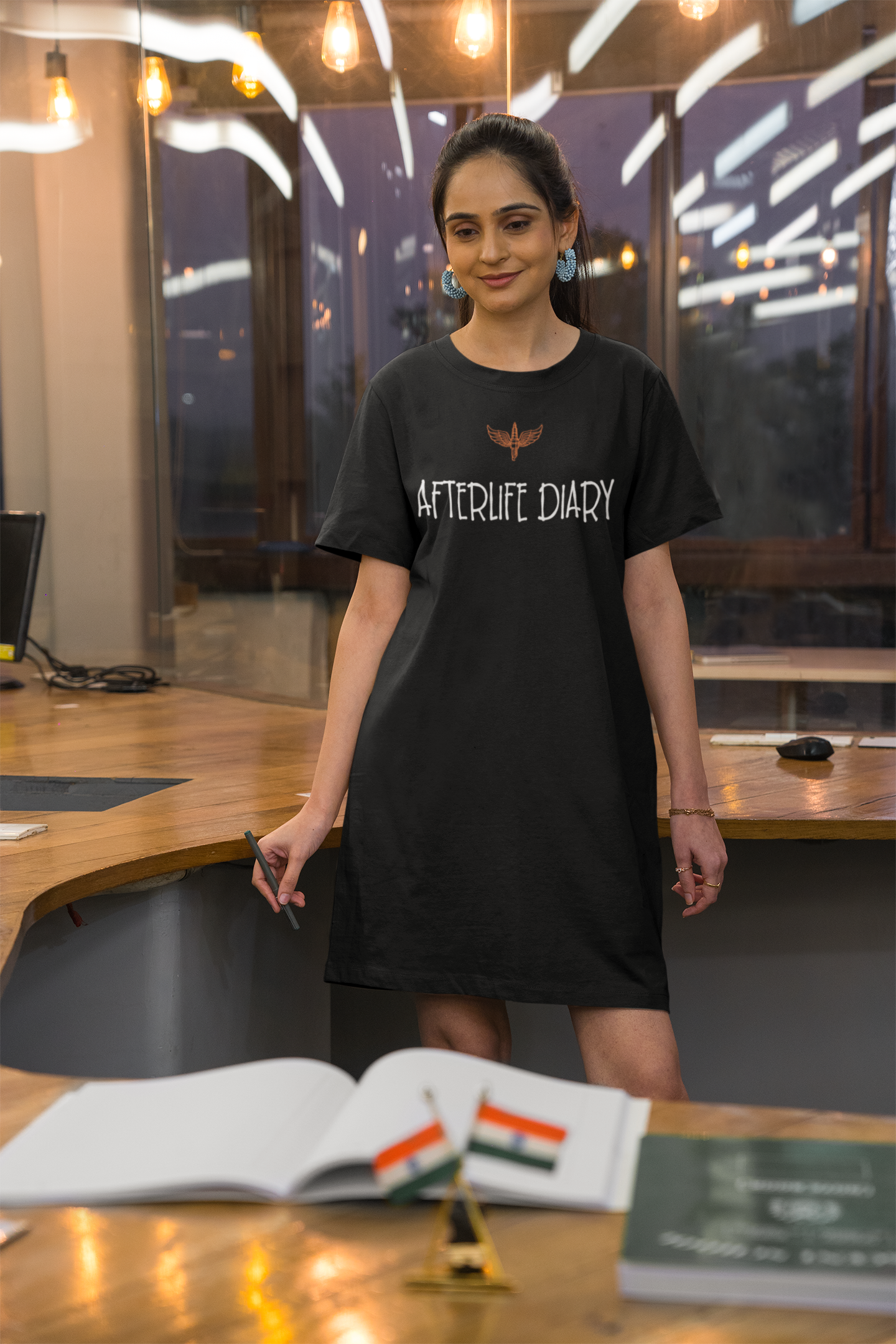 After Life Diary Printed Black T-shirt Dress