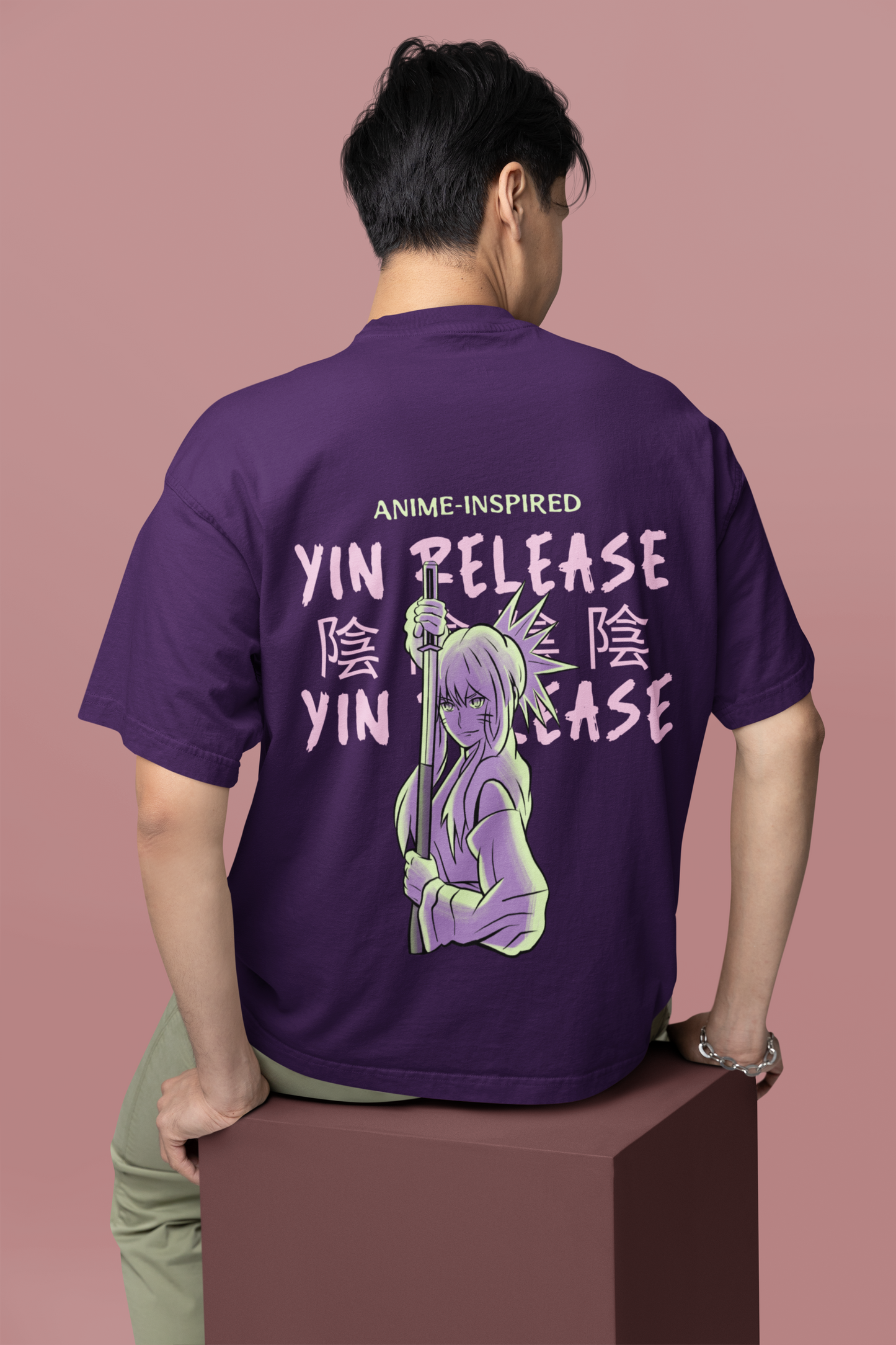 Anime-Inspired Oversized Purple Front and Back Printed T-shirt Unisex