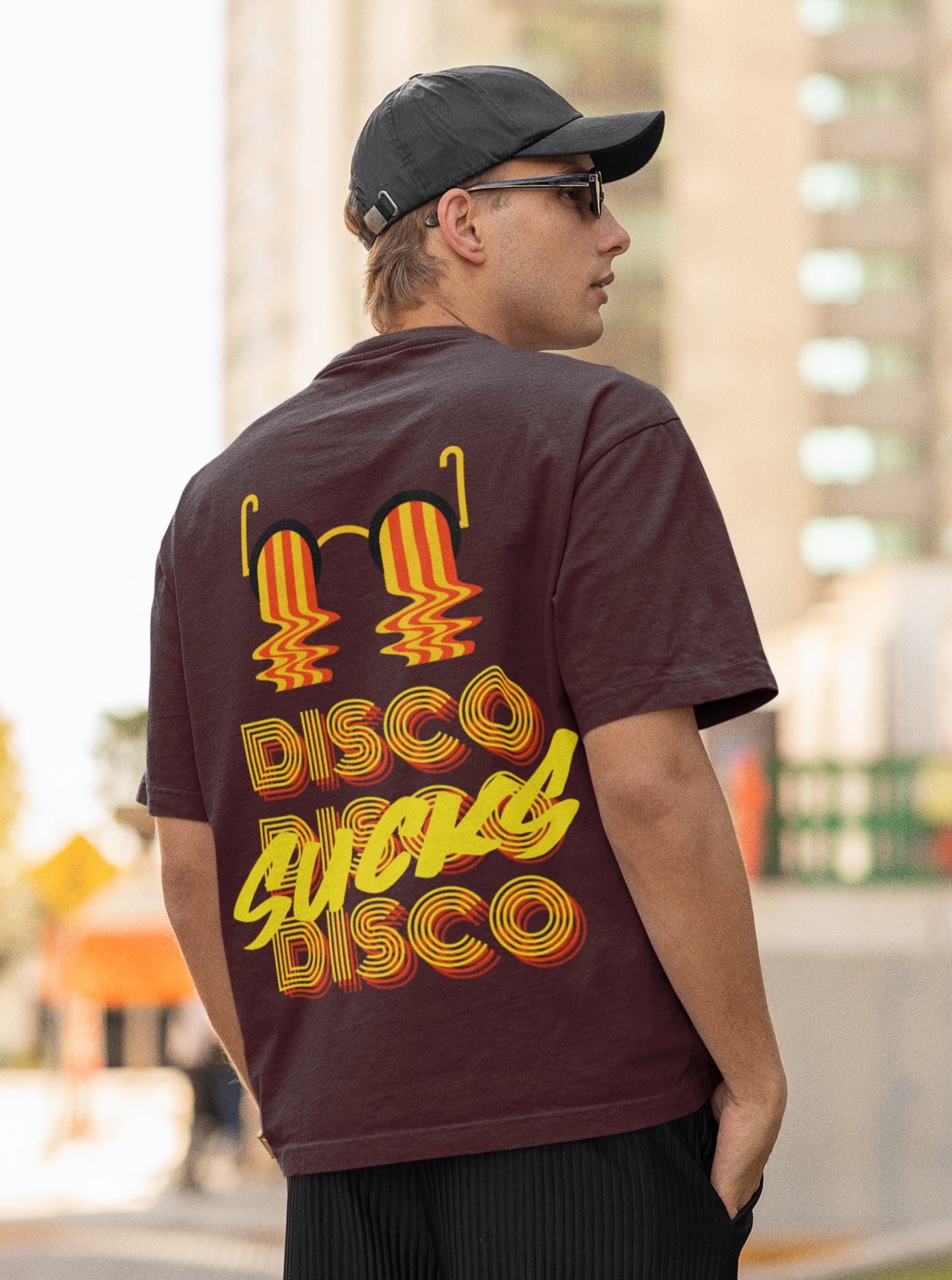 Disco Sucks Oversized Maroon Front and Back Printed T-shirt Unisex