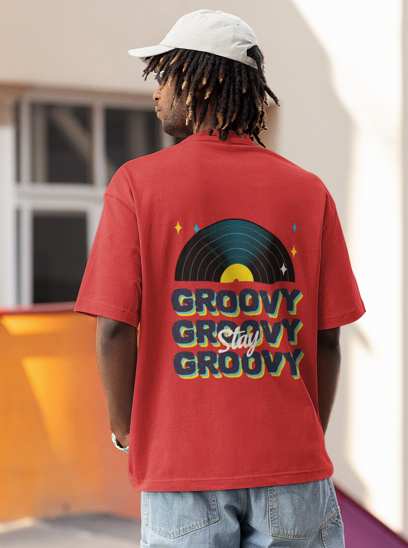 Groovy Stay Oversized Red Front and Back Printed T-shirt Unisex