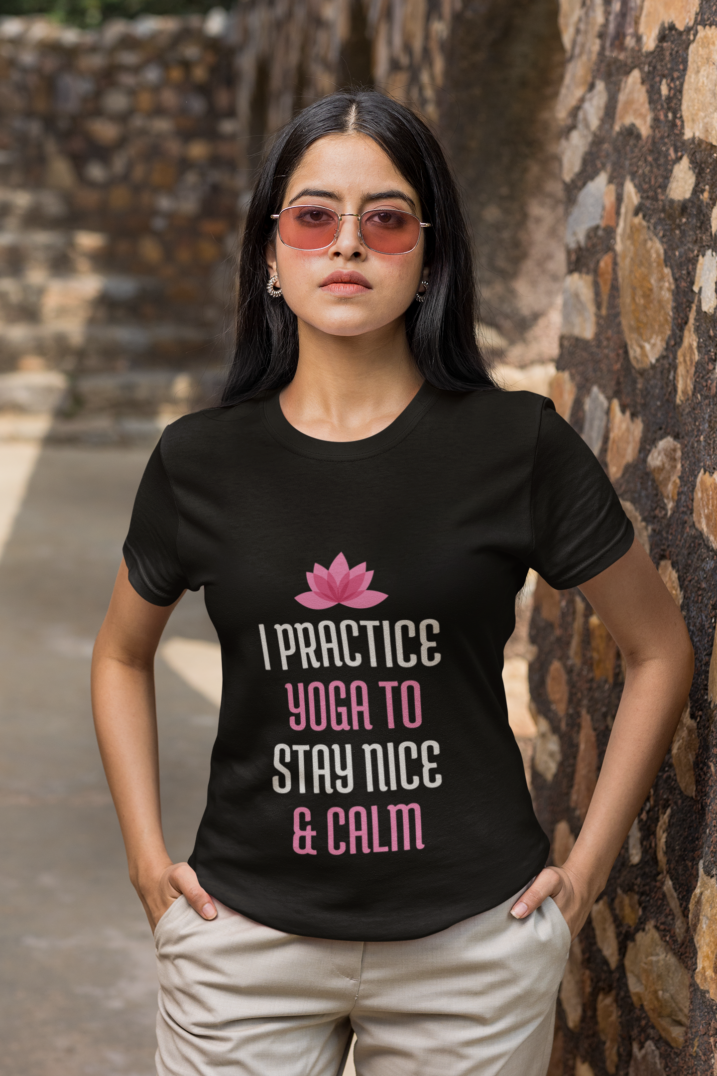 I Practice Yoga to stay nice & calm  Black Unisex T-Shirt