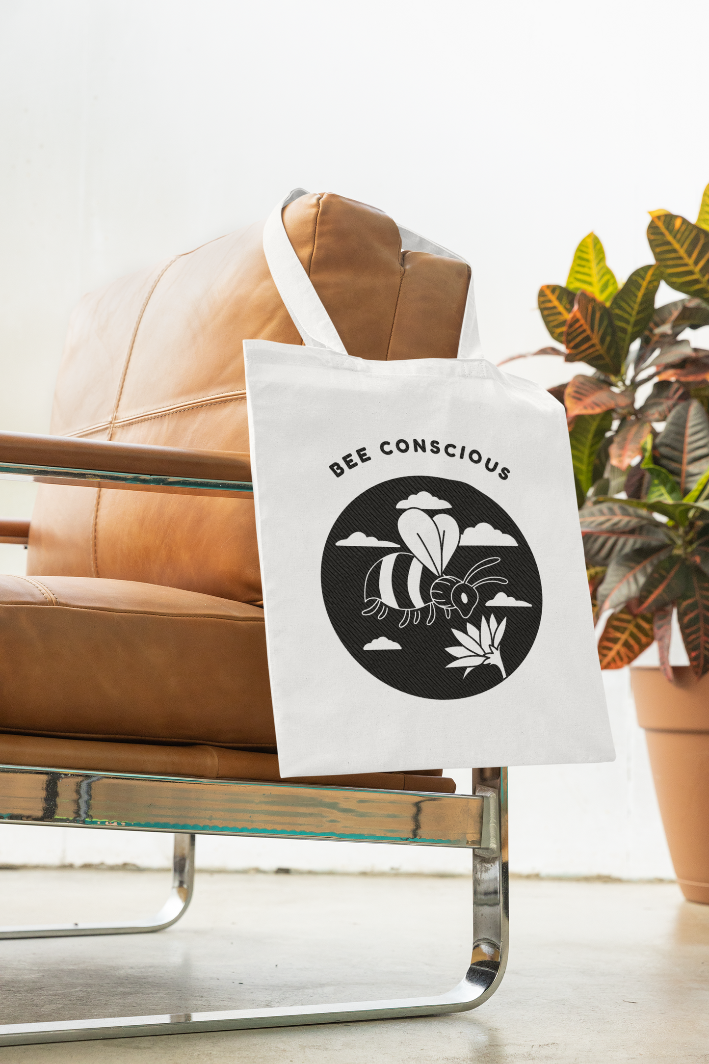 Bee Conscious Printed White Tote Bag