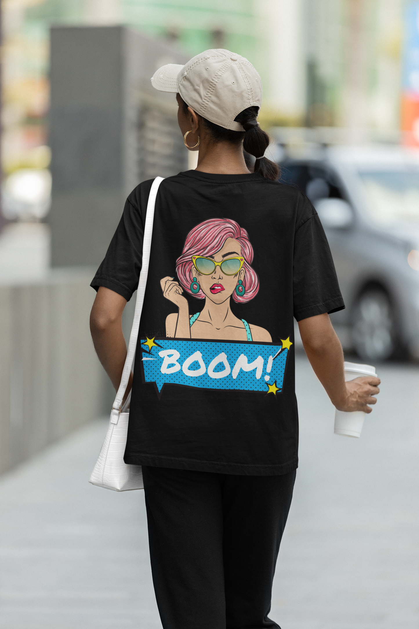 Boom! Oversized black Front and Back Printed T-shirt Unisex