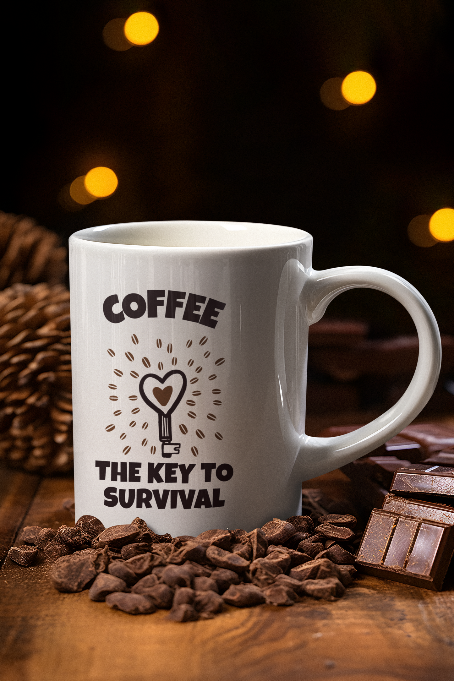 Coffee The Key to survival Printed White Coffee Mug