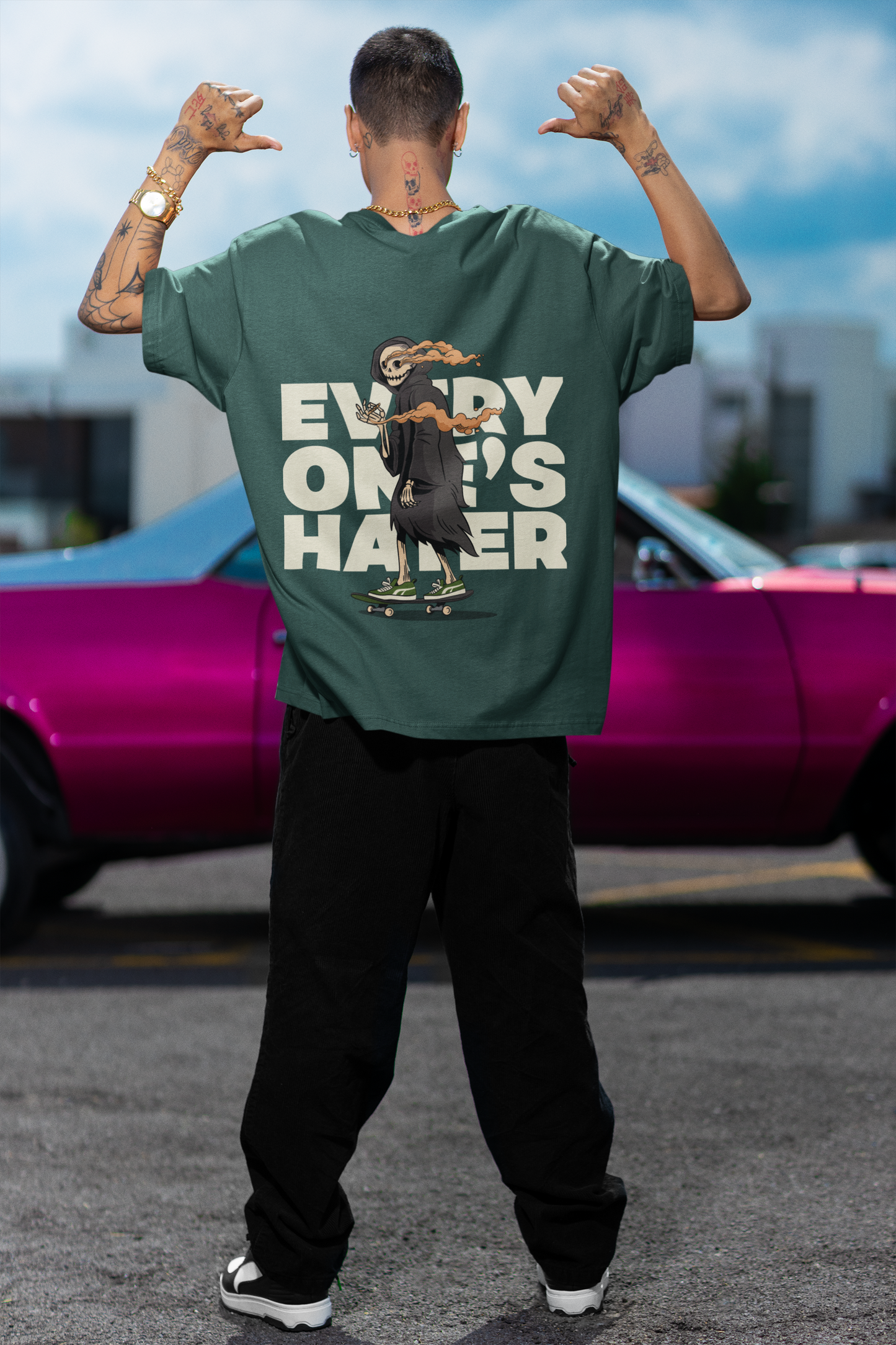 Every one's Hater Oversized Green Front and Back Printed T-shirt Unisex