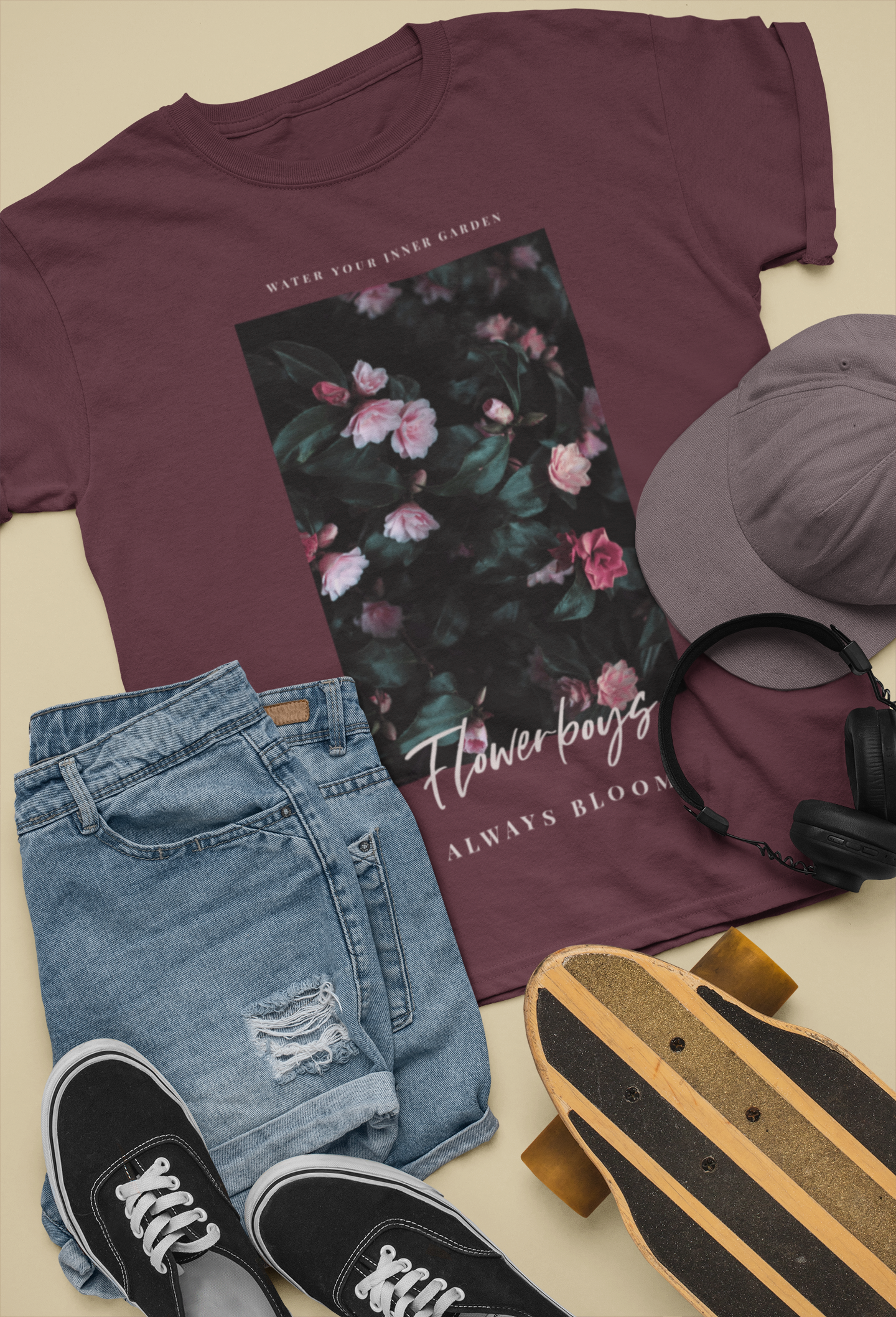 Flower Boys Always Bloom  Printed Maroon Unisex T-Shirt