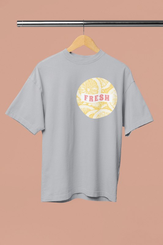 Fresh Oversized grey melange Front and Back Printed T-shirt Unisex