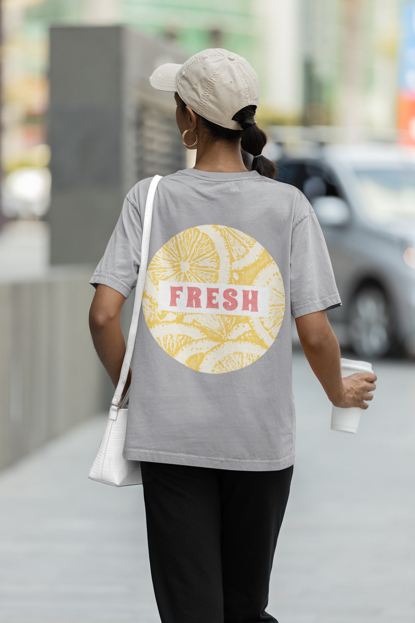 Fresh Oversized grey melange Front and Back Printed T-shirt Unisex