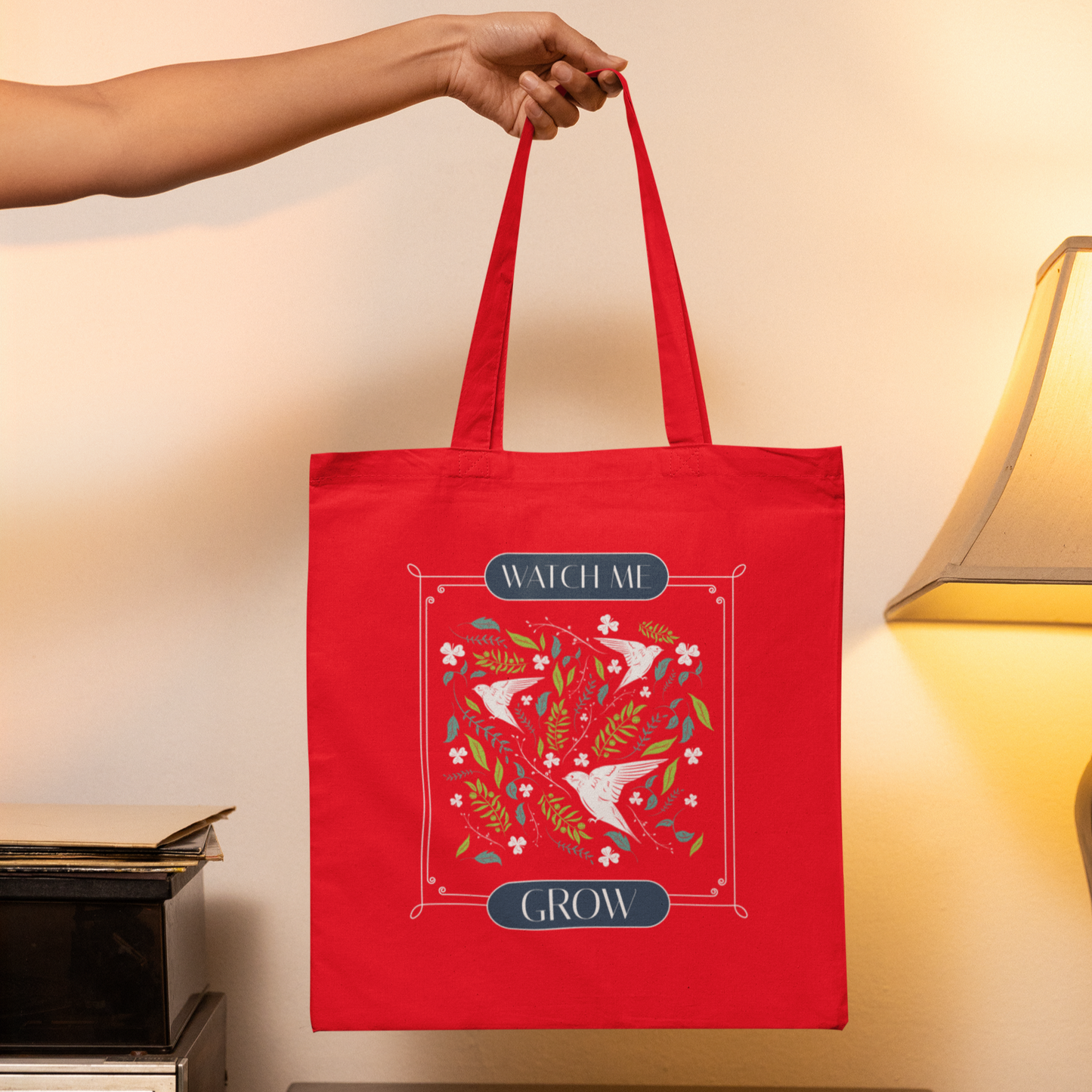 Watch me grow Printed red Tote Bag