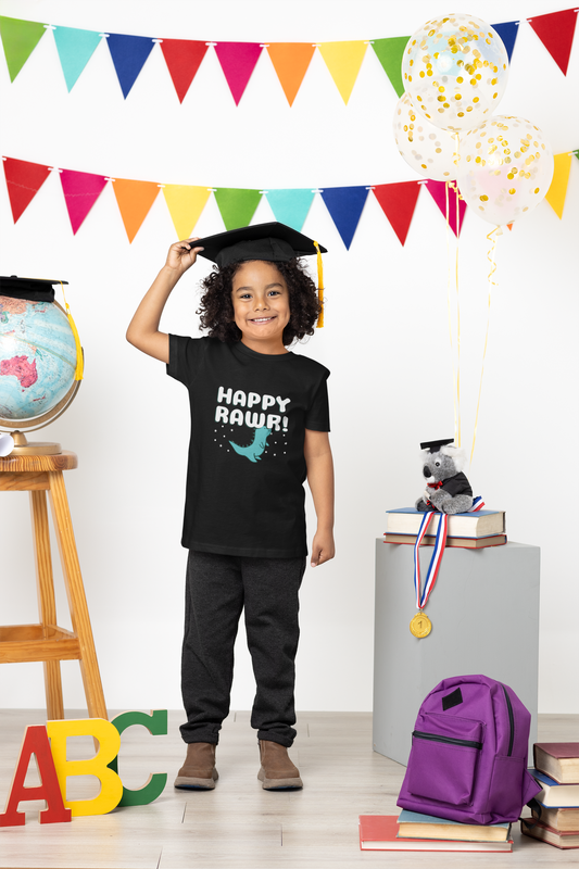 Happy rawr Printed black Kids T-shirts