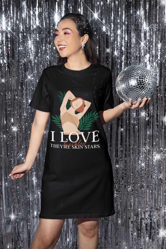 I Love They're Skin Stars Printed Black T-shirt Dress