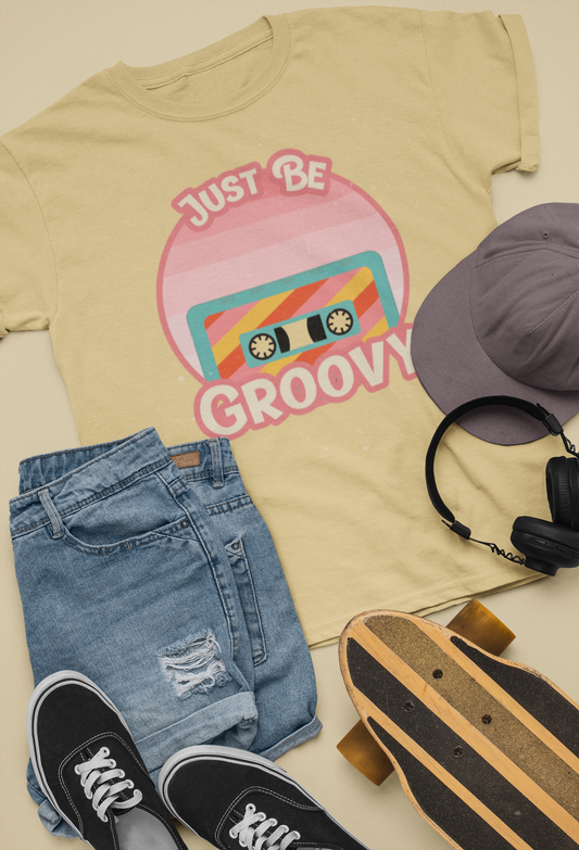 Just Groovy Printed Beige Unisex T-Shirt