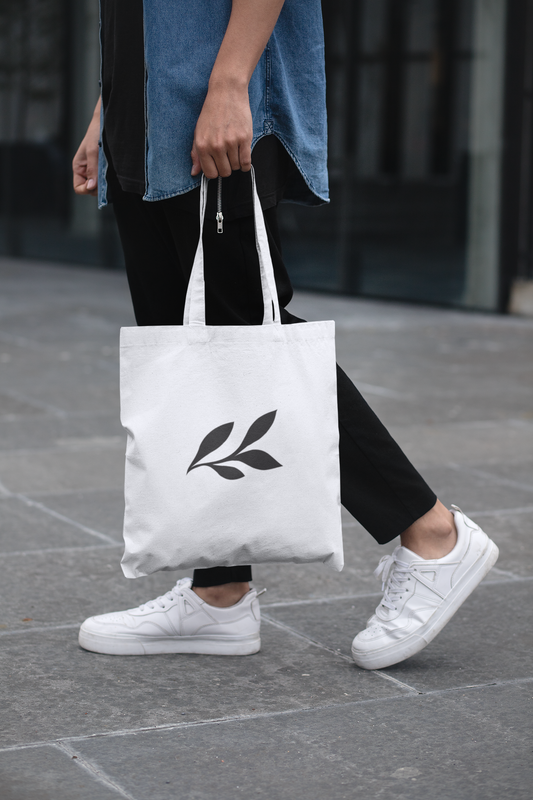 Leaf Design Printed White Tote Bag