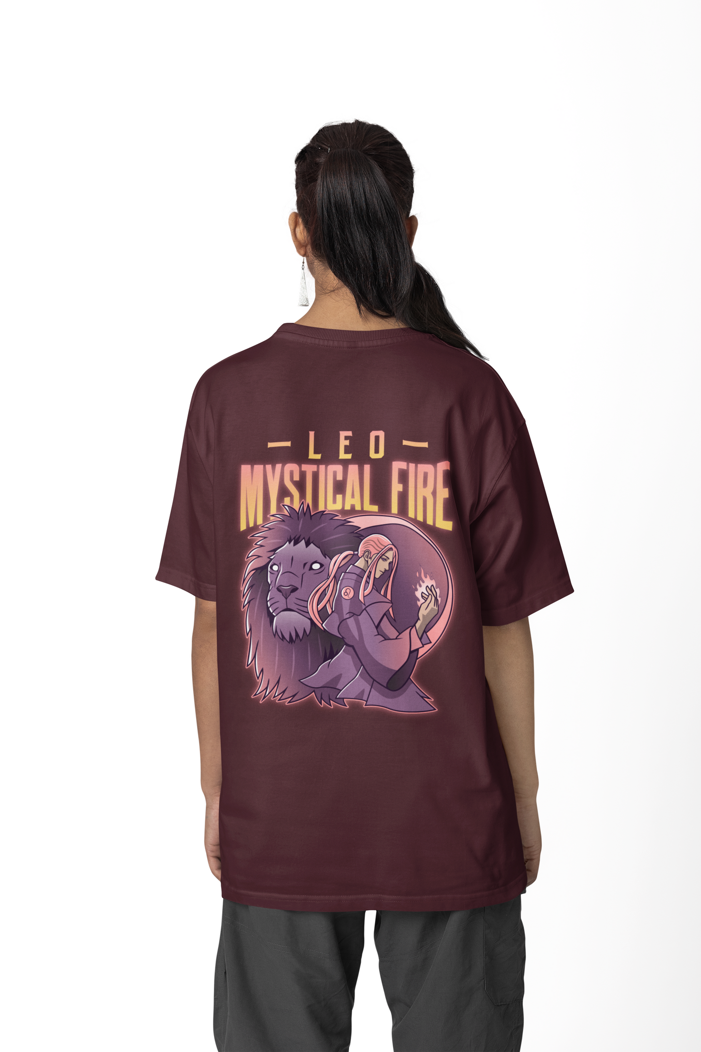 Leo Oversized Maroon Front and Back Printed T-shirt Unisex