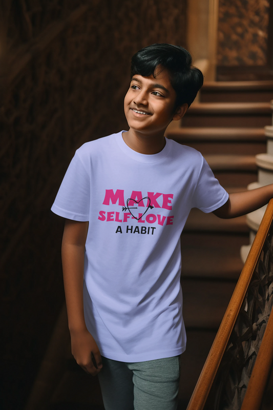 Make Self Love A Habit  Printed Purple Kids T-shirts