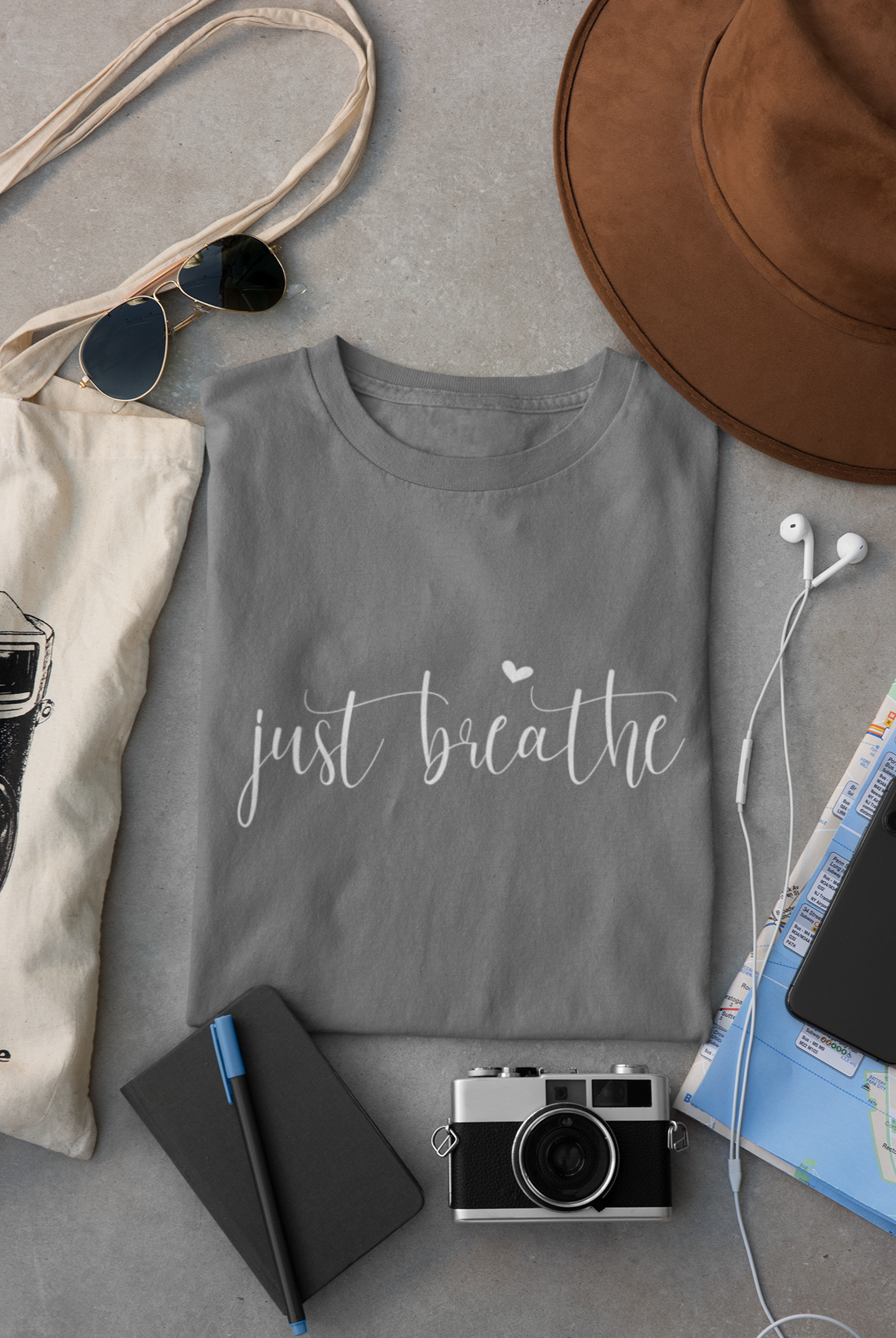 Just Breathe Printed Charcoal Melange  Unisex T-Shirt