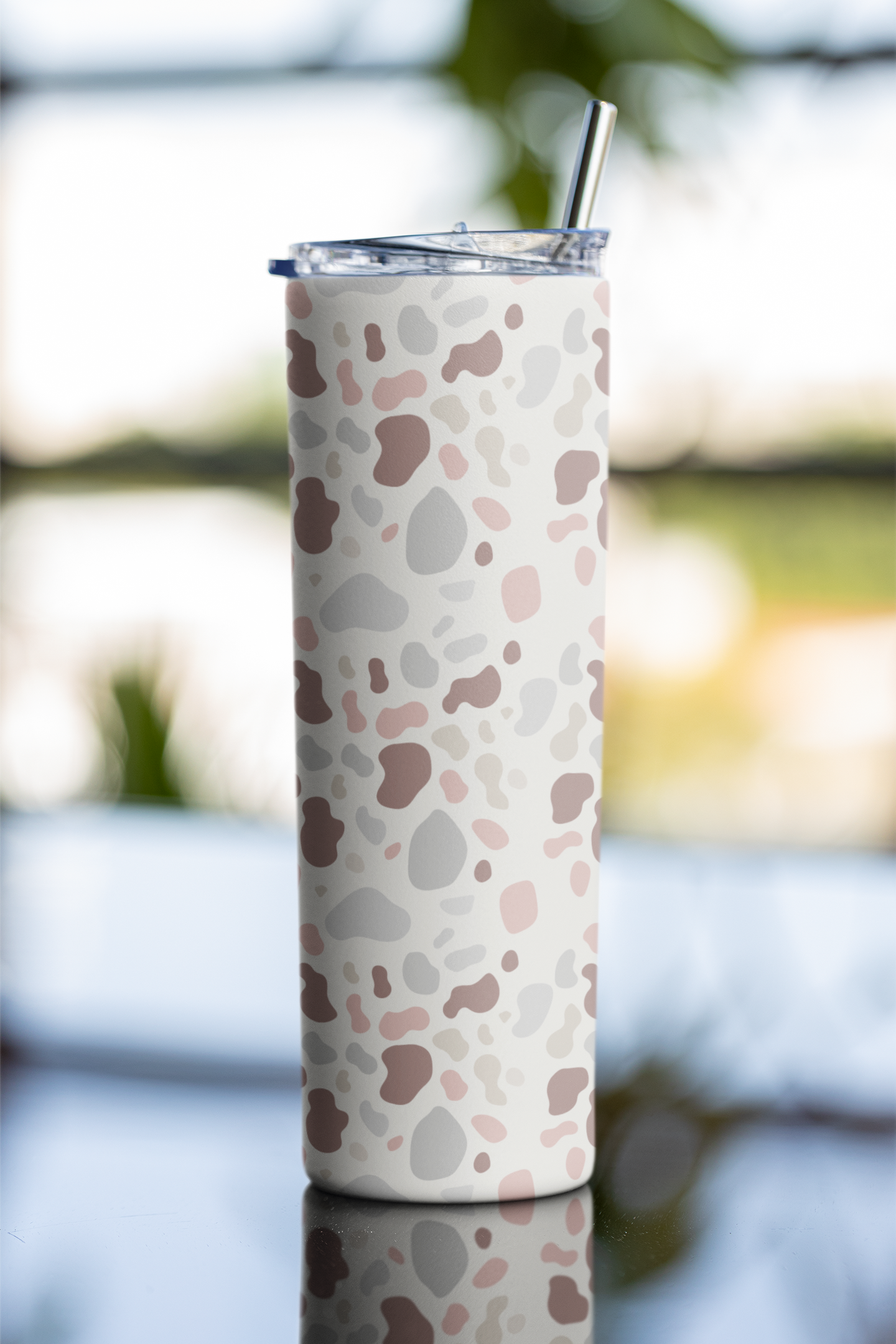 Pattern Printed Tumbler Bottle With Straw