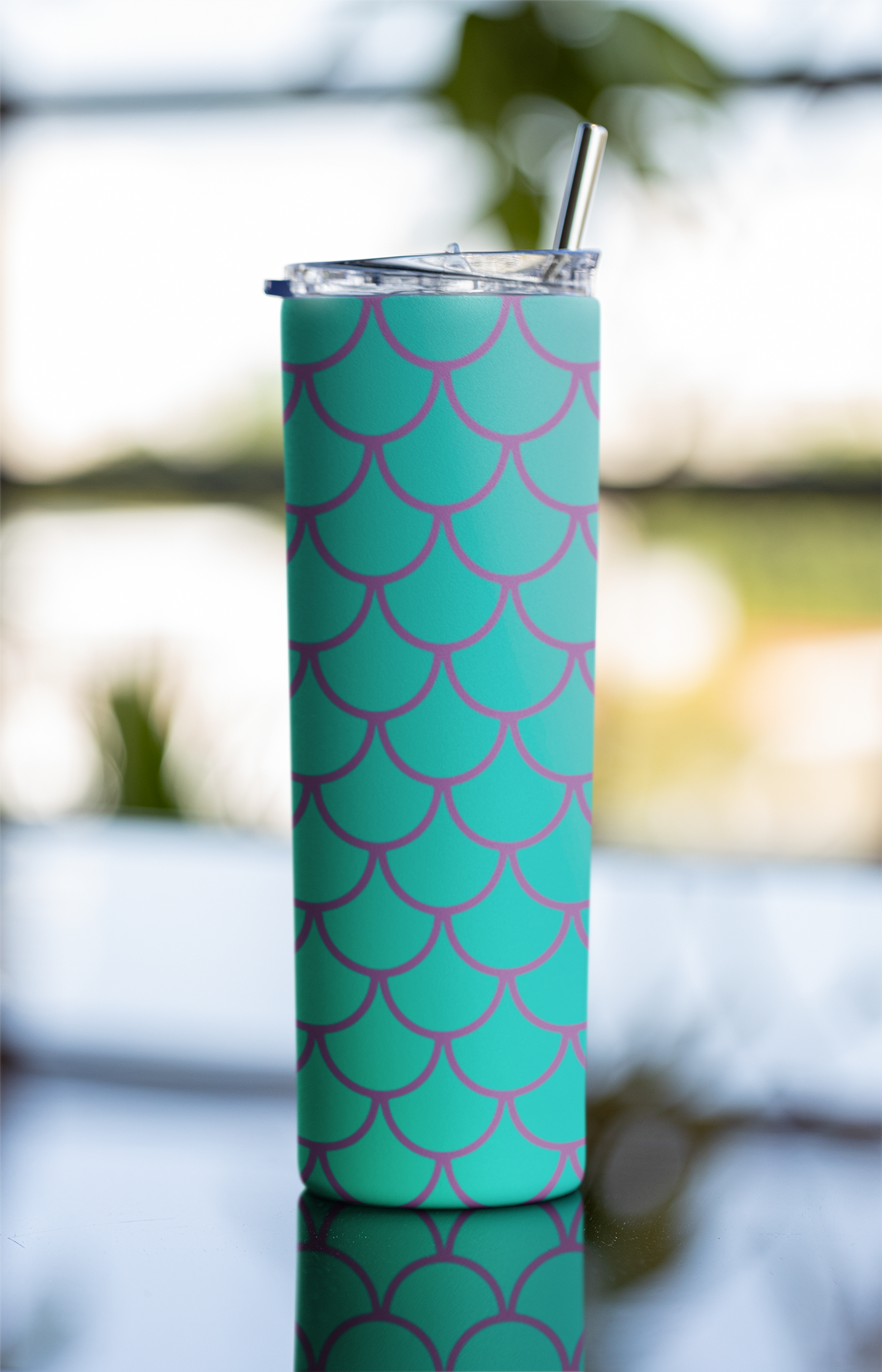 Blue Mermaid Printed Tumbler Bottle With Straw