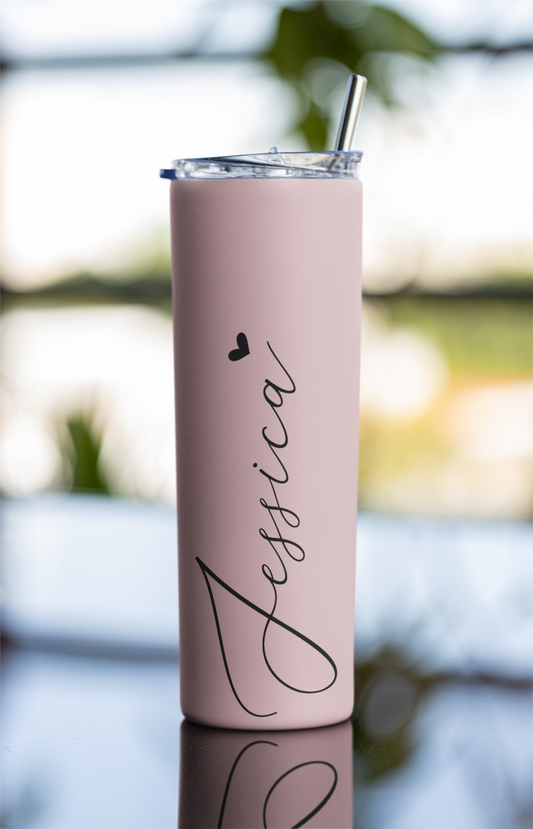 Personalised Name Printed Tumbler Bottle With Steel Straw