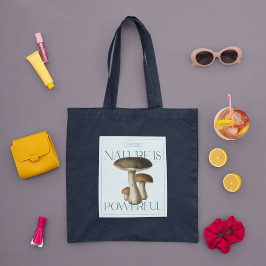 Nature Is Powerful Printed Navy Tote Bag