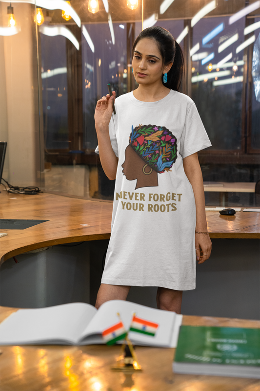 Never Forget Your Roots Printed White T-shirt Dress