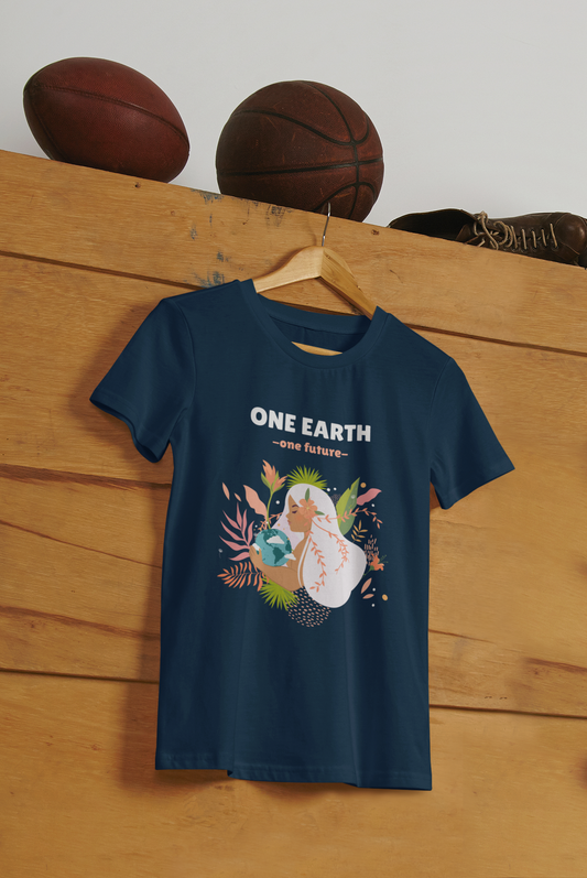 One earth one future Printed navy blue Unisex T-Shirt